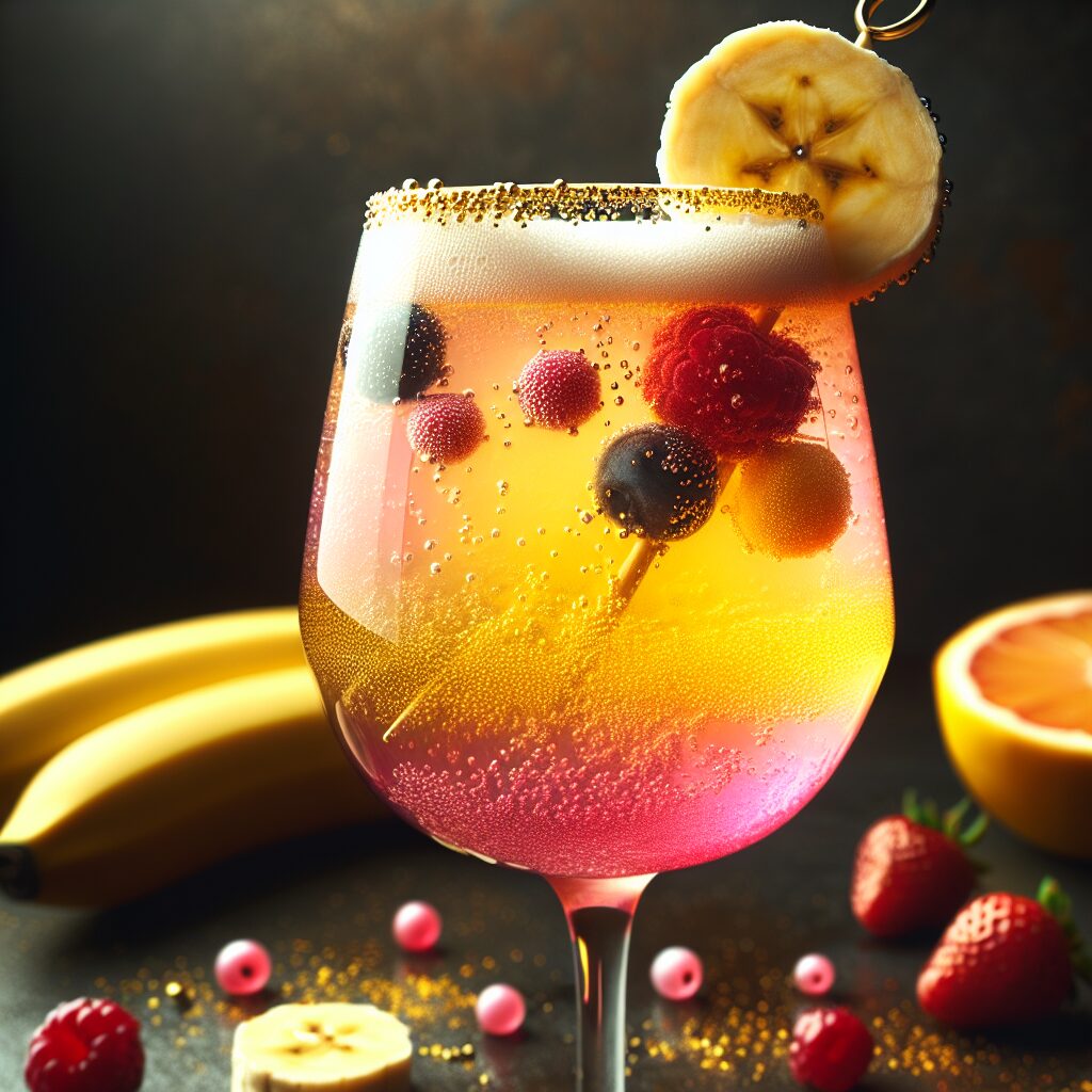 Banana Berry Fizz Mocktail. 