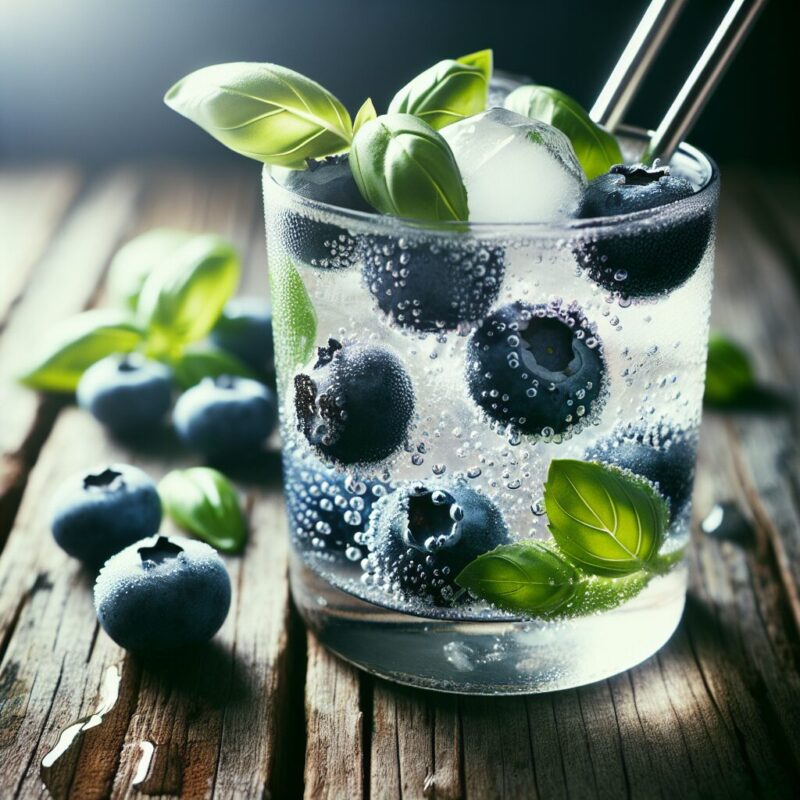 Blueberry Basil Fizz Mocktail. natural