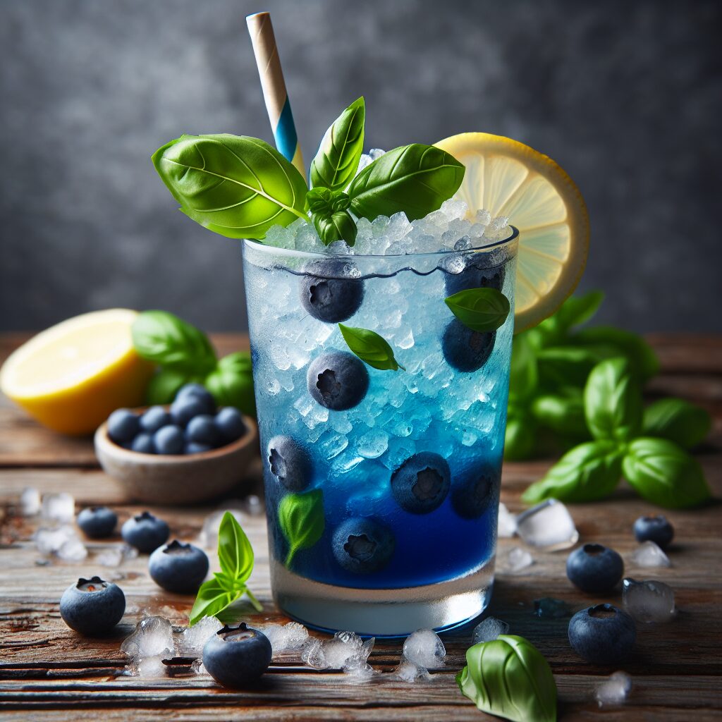 Blueberry Basil Refresher Mocktail.