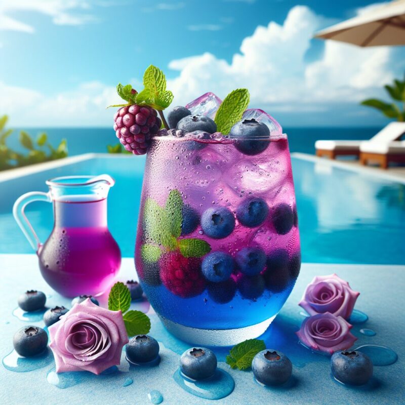 Blueberry Rosewater Refresher Mocktail.