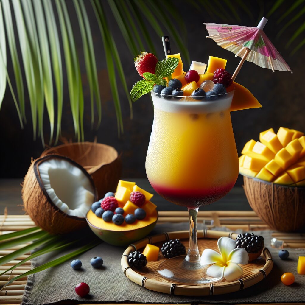 Coconut Berry Mango Mocktail. 