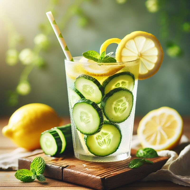 Cucumber Lemon Quencher Mocktail. natural