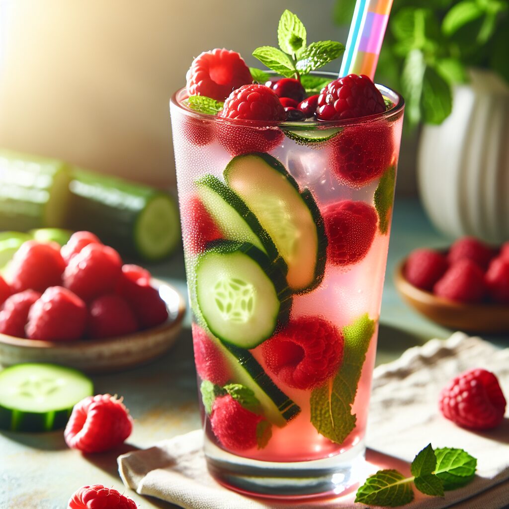 Cucumber Raspberry Delight Mocktail.