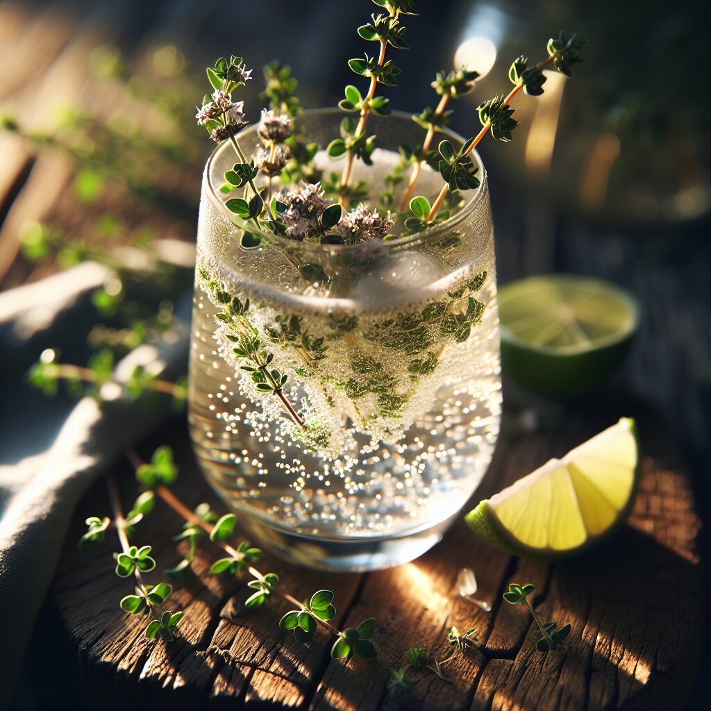 Elderflower Thyme Spritzer Mocktail.