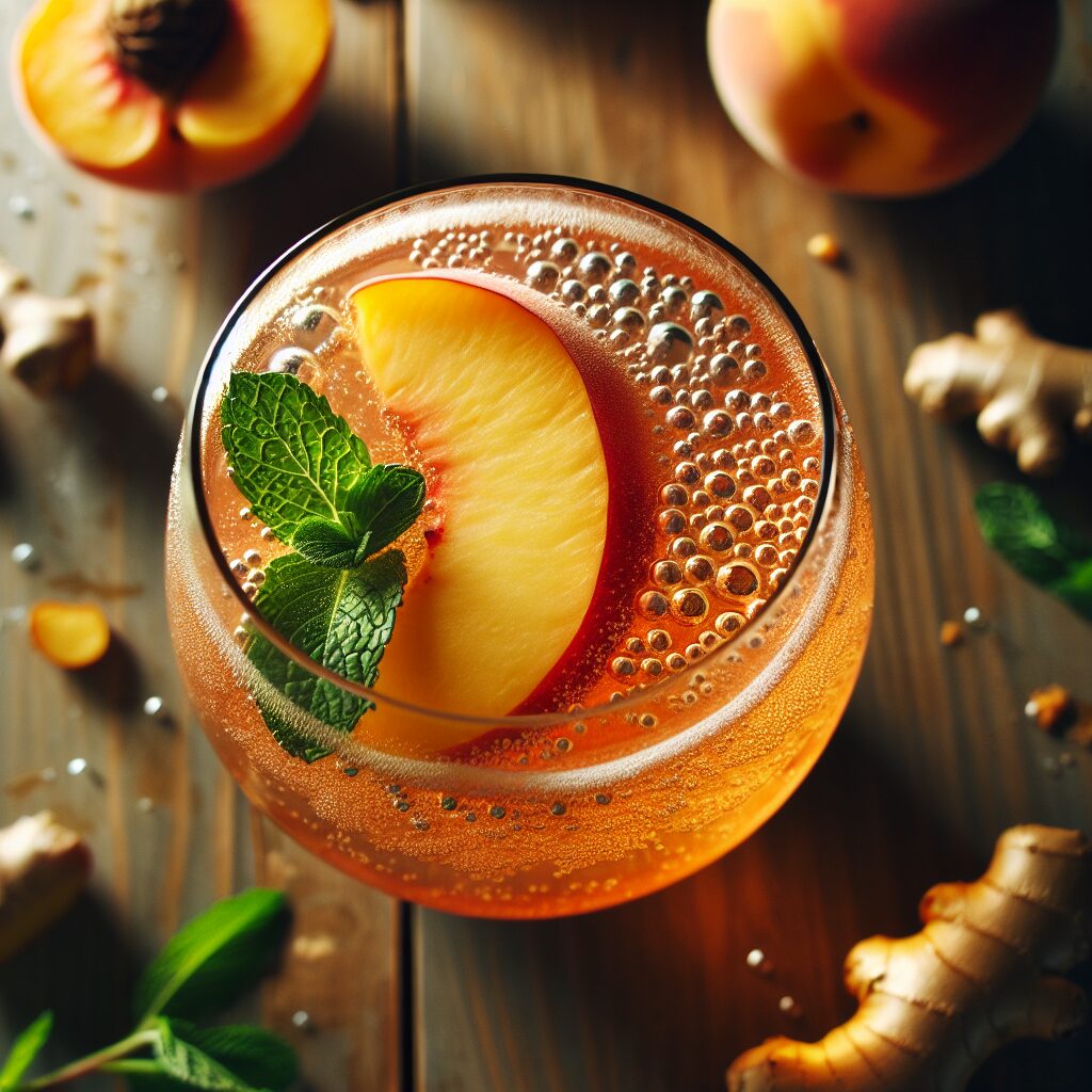 Ginger Peach Sparkle Mocktail. 