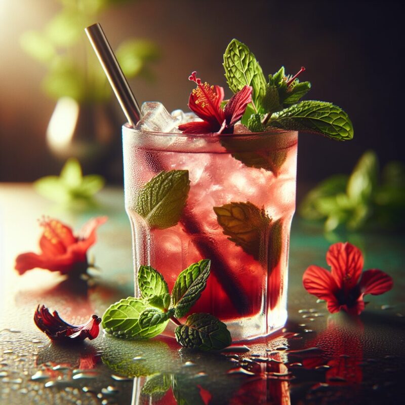 Hibiscus Mint Refresher Mocktail.