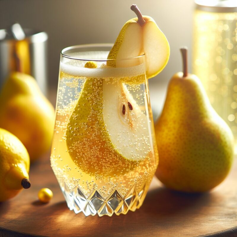 Lemon Pear Sparkler Mocktail. 