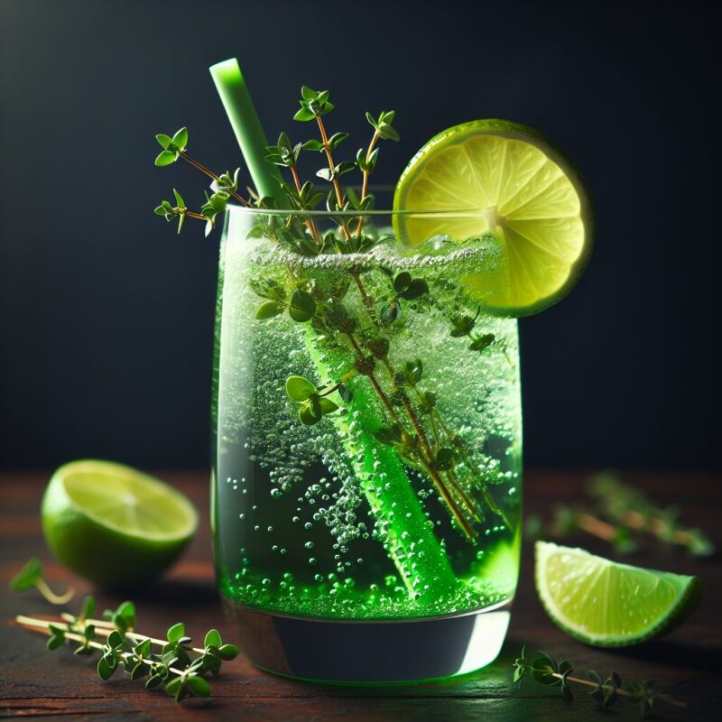 Lime Thyme Sparkle Mocktail.