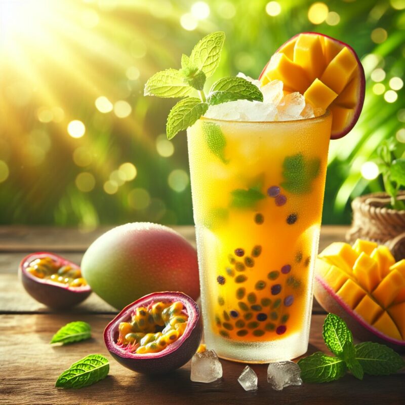 Mango Passionfruit Cooler Mocktail.