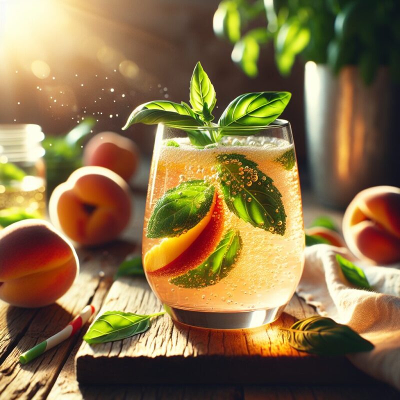 Peach Basil Fizz Mocktail. natural