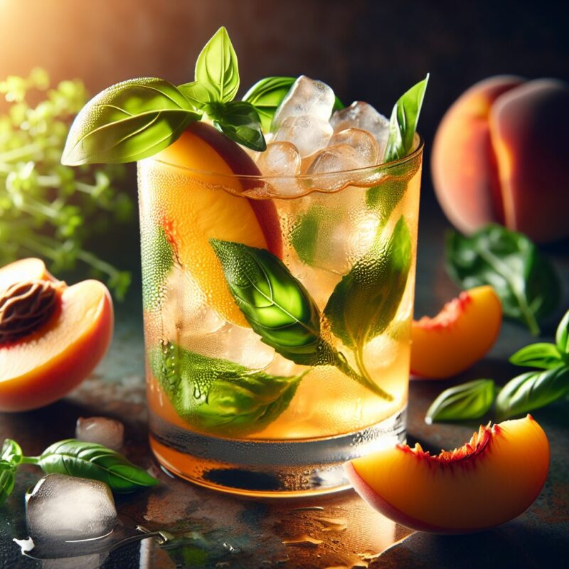 Peach Basil Quencher Mocktail.