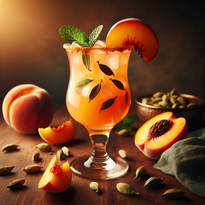 Peach Cardamom Crush Mocktail. natural