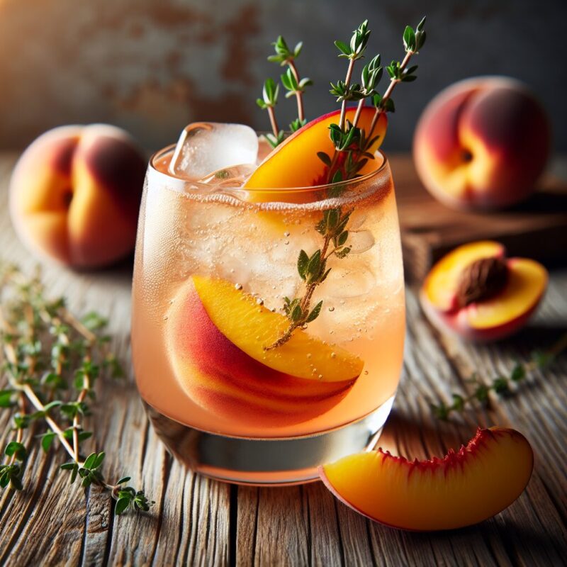 Peach Thyme Fizz Mocktail.