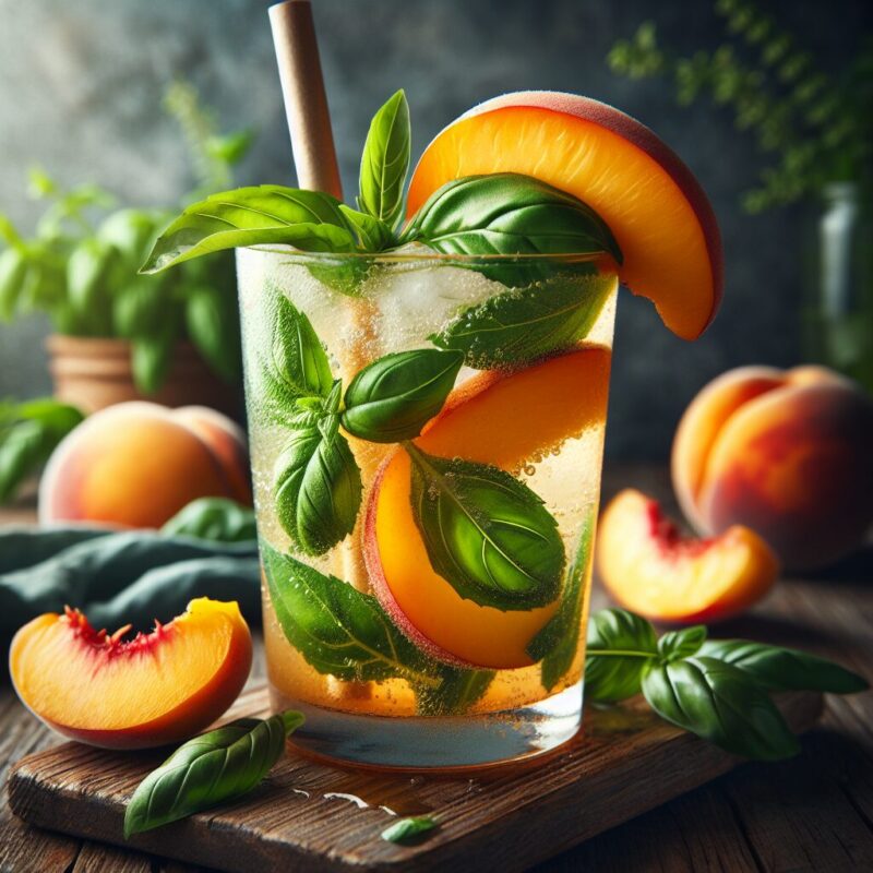 Peachy Basil Bliss Mocktail. natural