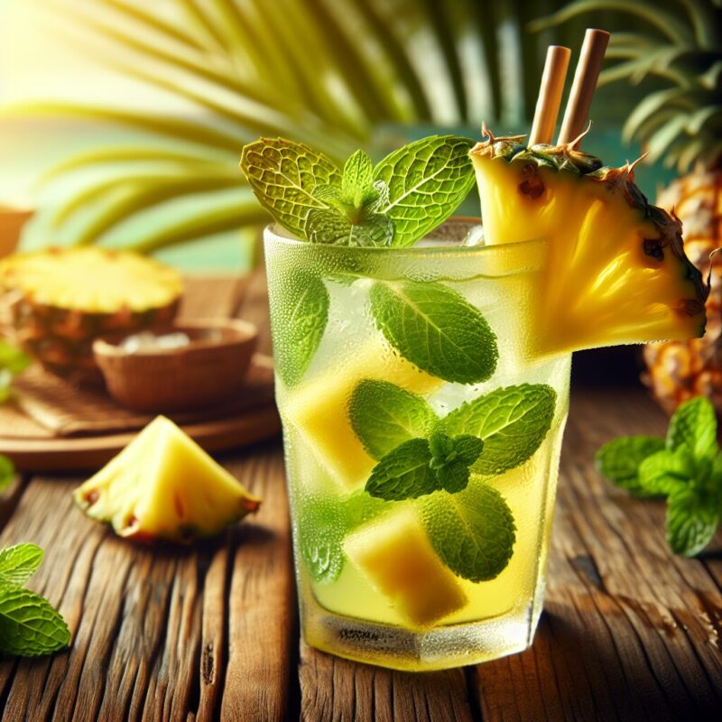 Pineapple Mint Refresher Mocktail. natural