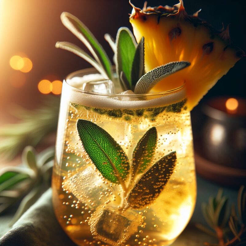 Pineapple Sage Sparkle Mocktail. natural