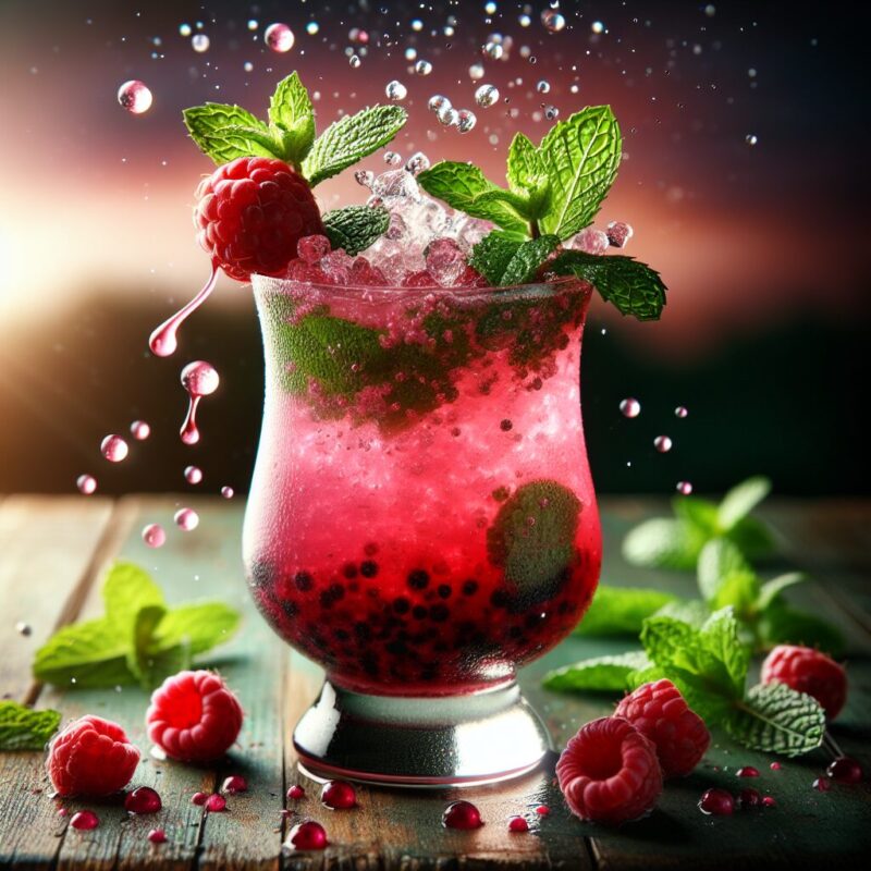 Raspberry Mint Crush Mocktail. natural