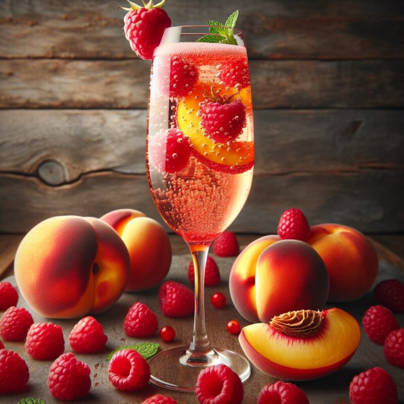 Raspberry Peach Sparkler Mocktail.