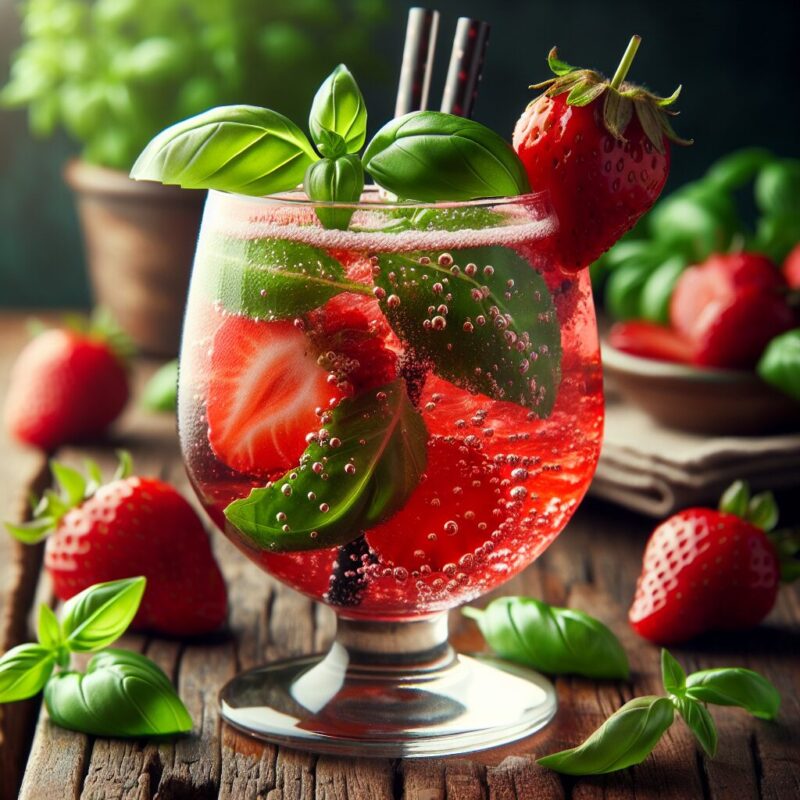 Strawberry Basil Elixir Mocktail. natural