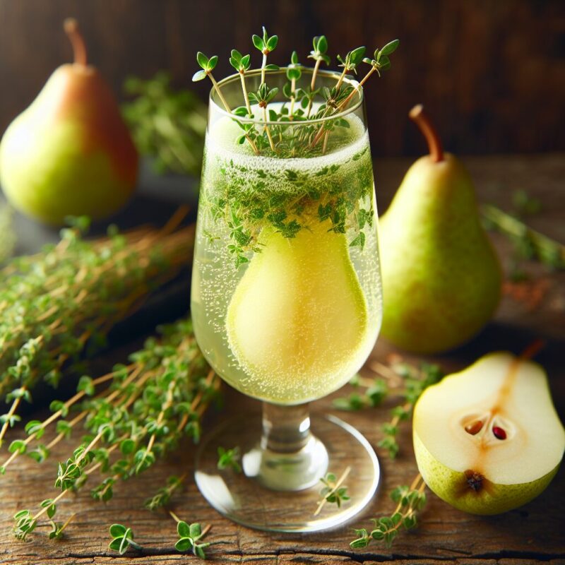 Thyme-infused Pear Fizz Mocktail. natural