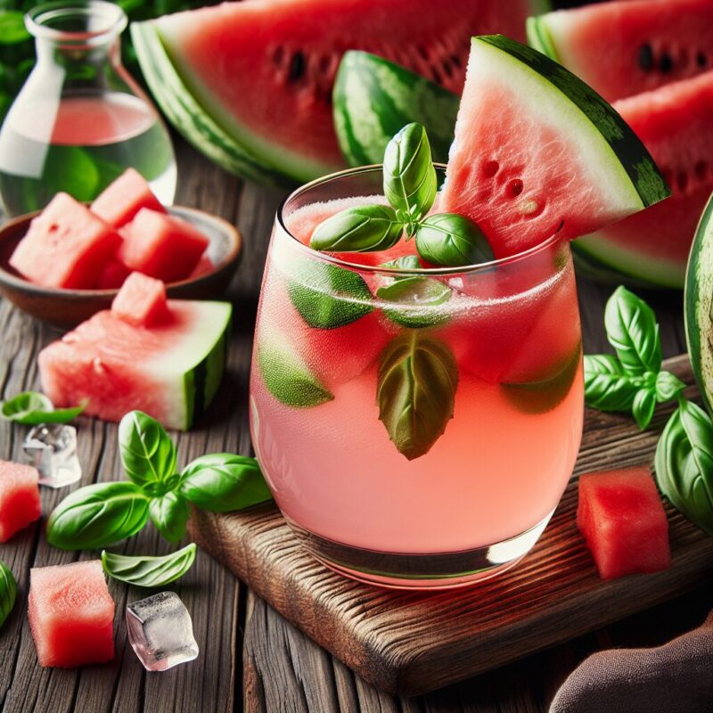 Watermelon Basil Elixir Mocktail. natural