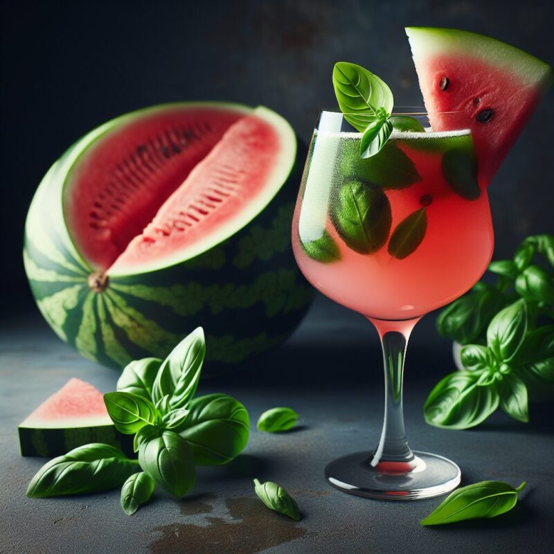 Watermelon Basil Refresher Mocktail.