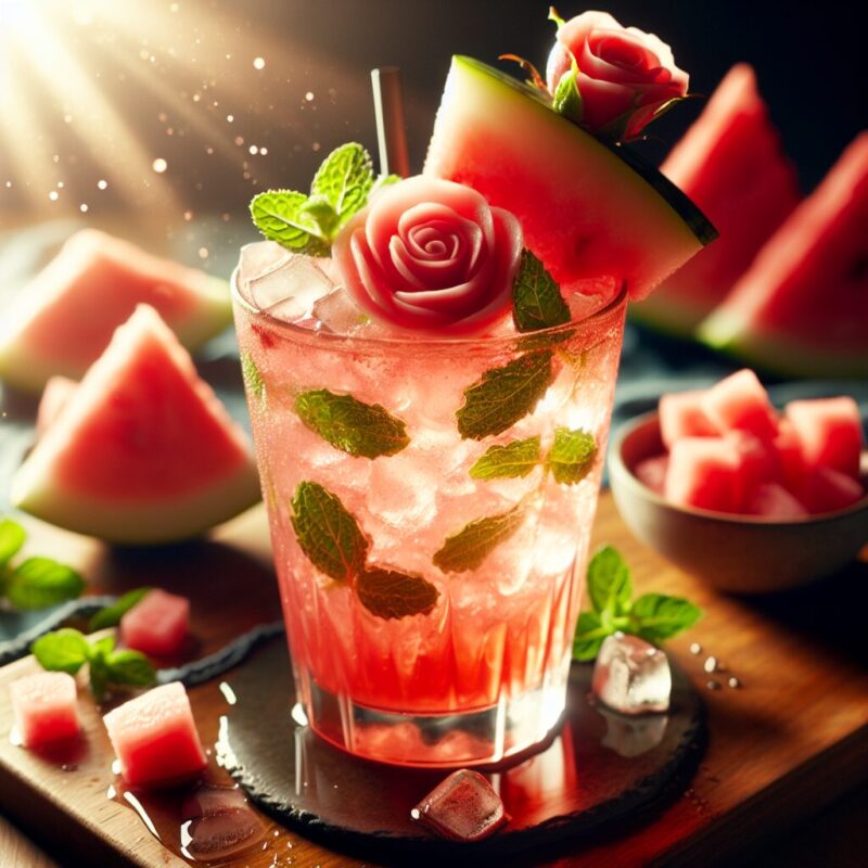 Watermelon Rose Refresher Mocktail. natural