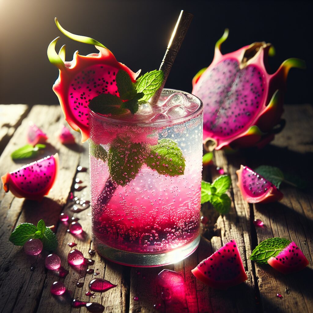 Dragonfruit Mint Spritz Mocktail.