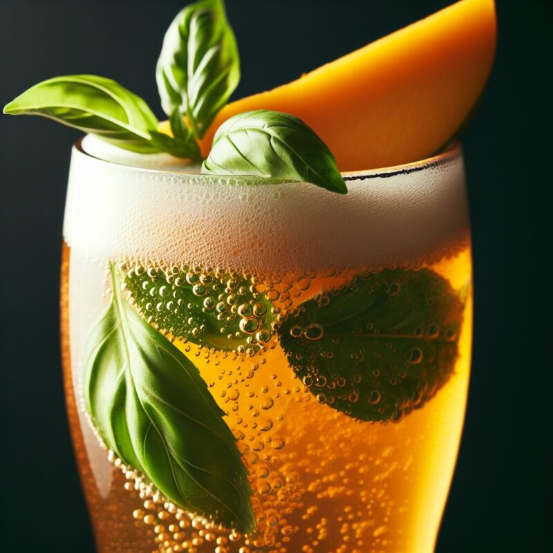 Mango Basil Fizz Mocktail.