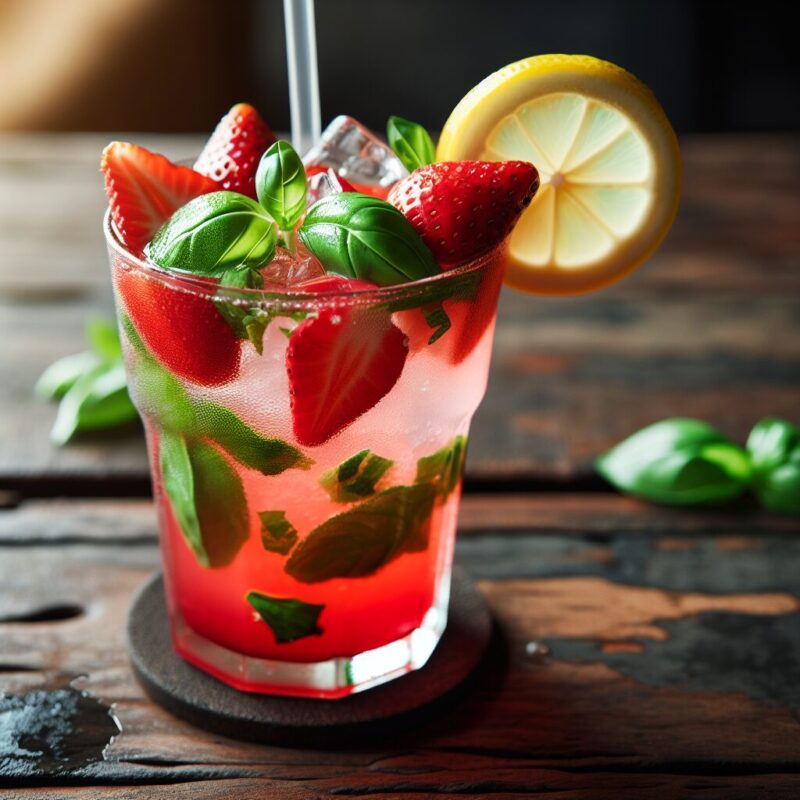 Strawberry Basil Lemonade Mocktail.