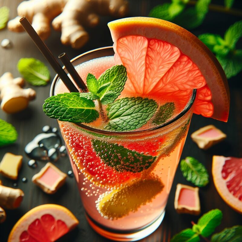 #Ginger Grapefruit Mint Sparkle Mocktail# (Rezept)