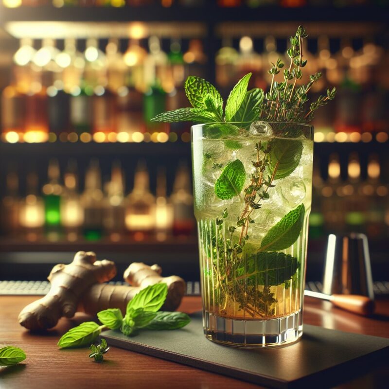 #Ginger Thyme Basil Mint Refresher Mocktail# (Rezept)