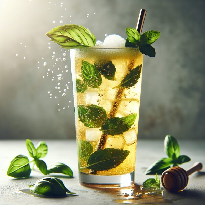 #Honey Basil Mint Fizz Mocktail# (Rezept)