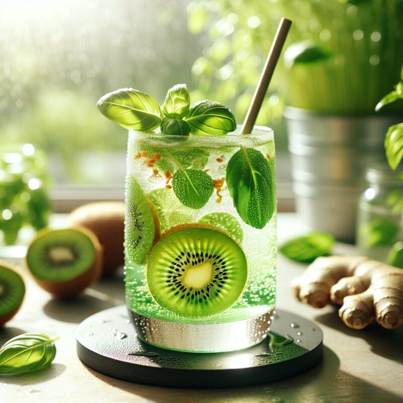 #Kiwi Basil Ginger Spritz Mocktail# (Rezept)