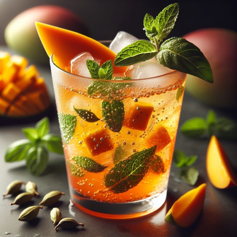 #Mango Cardamom Basil Mint Fizz Mocktail# (Rezept)