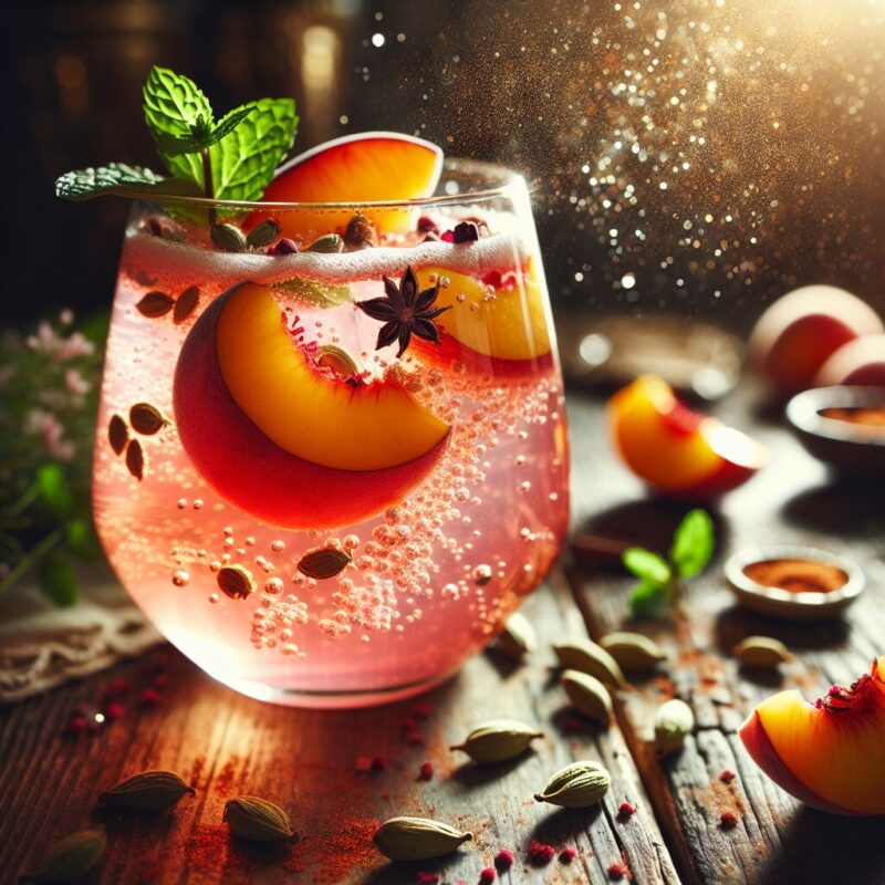 #Peach Cardamom Hibiscus Spritz Mocktail# (Rezept)