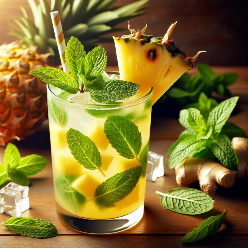 #Pineapple Ginger Basil Mint Mocktail# (Rezept)