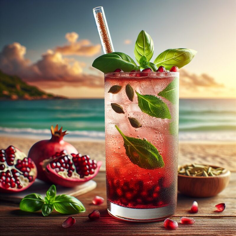 #Pomegranate Cardamom Basil Mocktail# (Rezept)