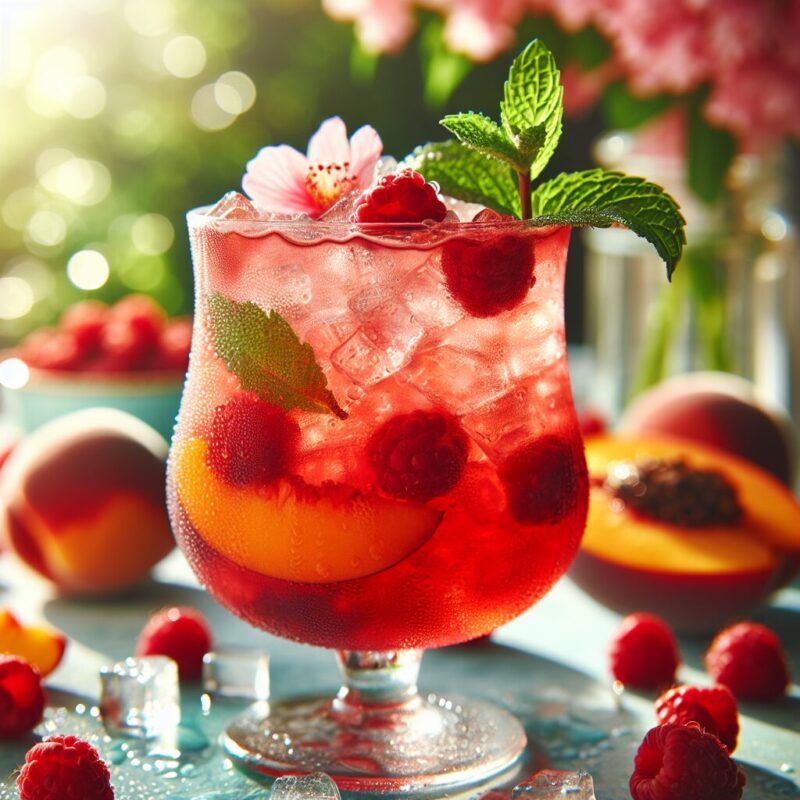 Raspberry Peach Hibiscus Mocktail (Rezept)