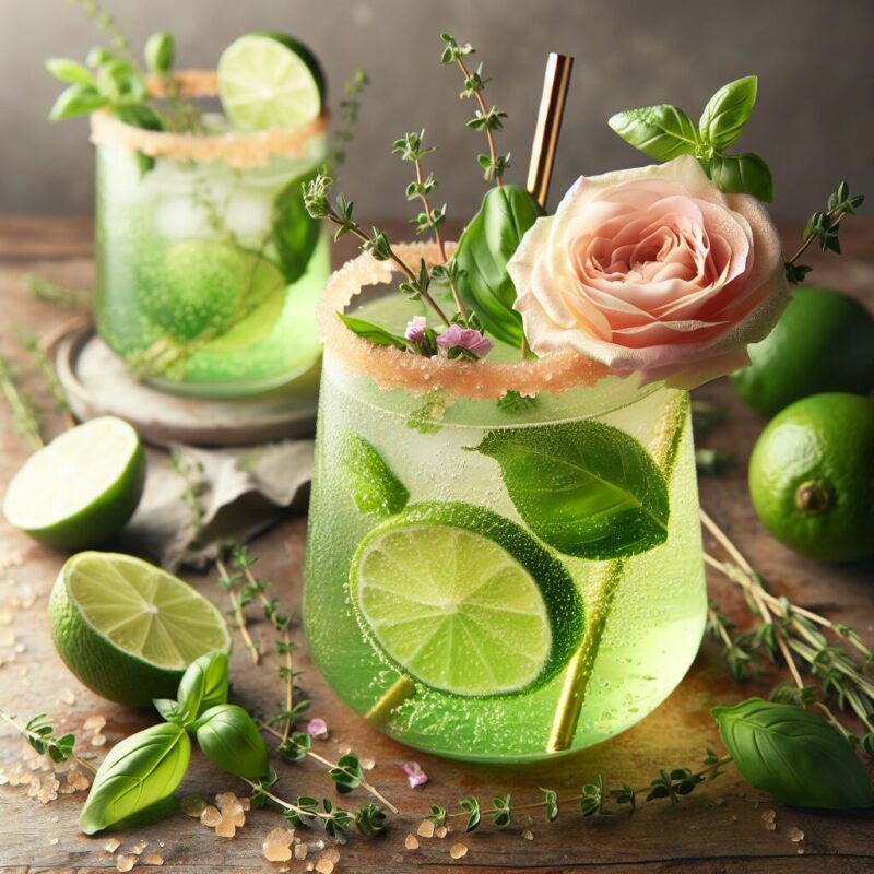 Rose Basil Thyme Limeade Mocktail (Rezept)