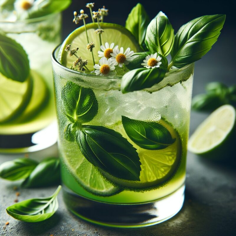 #Spiced Lime Basil Chamomile Mocktail# (Rezept)