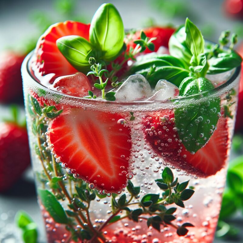 #Strawberry Basil Thyme Fizz Mocktail# (Rezept)