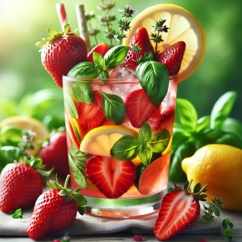 #Strawberry Lemon Basil Thyme Mocktail# (Rezept)